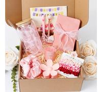 Birthday Gifts for Teen Girls, Gift Baskets for Women, Thinking of You Gifts for Her, Women, Sister, Daughter, Friends, Granddaughter, Pink Bow Printed Glass Cup Gift Set 9-PCS (NOTE-BOOK)