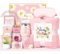 Birthday Gifts for Women, 12pcs Happy Birthday Gift Basket for Women Unique Gifts Set Ideas Relaxing Birthday Box w/ Blanket for Her Mom Best Friends Female Sister Her Friendship(pink)