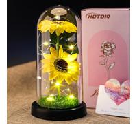 Birthday Gifts for Women, Artificial Sunflower in Glass Dome is a Unique Gifts for Women, Sunflower Artificial Flowers Gifts for Mum,Wife,Grandma,Friend, for Wedding, Birthday, Anniversary
