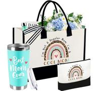 Birthday Gifts for Women - Best Mom Ever Tote Bag & Makeup Bag Set with Stainless Steel Cup - Personalized Gifts for Mama, Cool Mom, L