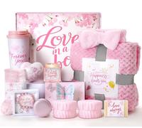 Birthday Gifts for Women, Gift Basket for Mom Wife Sister Her Friends, Luxury Self Care Spa Set with Blanket, Thank You Get Well Soon Holiday Gifts Box for Mother Valentine Day (Pink)