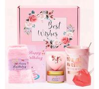 Birthday Gifts for Women,Happy Birthday Gifts Basket for Women Self Care Set Bath Relaxing Gift Birthday Presents Unique Female Idea Box for Mom Sister Wife Pink Theme with Mug,Cozy Socks,Bath Bomb