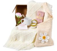 Birthday Gifts for Women, Knitted Blanket Beach Tote Bag, Self Care Package Get Well Soon Thank You Gifts Basket for Her, Mom, Teacher, Sister, Best Friend, Birthday Inspirational Gift Ideas