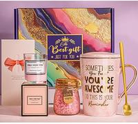 Birthday Gifts for Women, Relaxation Pamper Spa Gift Set with 14oz Pink Mug | Scented Candle, Inspirational Ceramic Cup, Self Care Bath Treats with Gift Card, Elegant Hamper for Her Get Well or Thank You