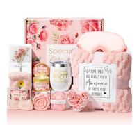Birthday Gifts for Women Self Care Gift, Rose Spa Gift Baskets Bath Set Get Well Soon Care Package Valentines Day Gifts for Her Mom Women Sister Friend Wife Grandma Teacher Nurse w/ Blanket