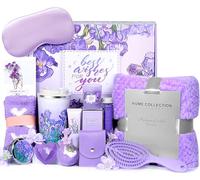 Birthday Gifts for Women Self Care Spa Gifts Basket Tumbler Candle Bath Bomb Card Personalized Mothers Day Gifts for Mom Wife Grandma Daughter Friends Sister Girlfriend (Purple)
