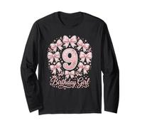 Birthday Girl 9th Born Day Pink Coquette Bow Celebration Long Sleeve T-Shirt