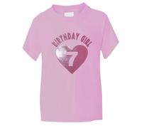 Birthday Girl Age 7 Seven Girls Kids T-Shirt in Glitter Birthday Gift 7-8 Pink