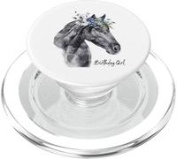 Birthday Girl Black Stallions Horse with Flowers Ponies PopSockets PopGrip for MagSafe