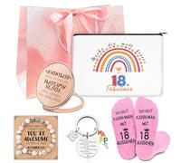 Birthday Girl Gift Set for Women Including Makeup Bag, Women's Socks, Cosmetic Mirror, Bracelet, Gift Bag and Keyring, 18 years old