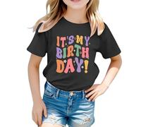 Birthday Girl Letter Yellow T Shirt Kids Girls Themed Toddler Party Crop Tops Blouse Cute Printed Tee for Girls Celebration Outfit (1-Black, 10-11 Years)