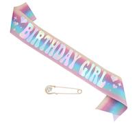 Birthday Girl Sash,Glitter Rainbow Satin with Silver Iridescence Foil,Happy Birthday Decorations Sash with Crystal pins for Women Sweet 16, 18th, 21st, 25th, 30th, 40th, 50th or Any Other Bday Party