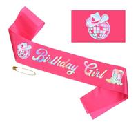 Birthday Girl Sash, Hot Pink Disco Cow Birthday Sash for Women, Western Cow Theme Birthday Party Decorations with Rainbow Foil (Pink)