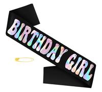 Birthday Girl Sash with Iridescent Foil, Black Funny Birthday Sash for Women Girls Official Teenager Sweet 16,18th 21st 30th 40th 50th Birthday Party Ideas, Gifts, Jokes and Favors