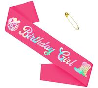Birthday Girl Sash with Iridescent Foil, Hot Pink Funny Disco Cowgirl Party Sash for Women Girls Official Teenager Sweet 16, 18th 21st 30th 40th 50th Birthday Party Ideas, Gifts, Jokes and Favors