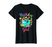 Birthday Girl Sloth Cute Tropical Floral Party Hat Kids T-Shirt