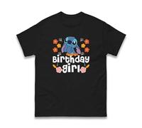 Birthday Girl Stitch T-Shirt, Funny Stitch Cartoon Lovers Girls Birthday Gift Womens Kids Adults Tee Top (Black, M)