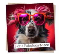Birthday Greeting Card - For a Fabulous Niece - Fun Dog Design - Blank Inside (135 x 135 mm) - Made in UK - With Envelope