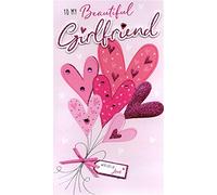 Birthday Greetings Card for Girlfriend Large Quality Card 17 x 30 cm Glitter Hearts to My Beautiful Girlfriend with Lots of Love