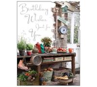 Birthday/Greetings Card (JJ8931) Velvet - Gardening - Silver Embossed