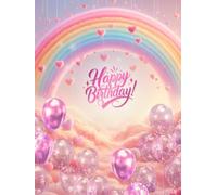 Birthday Guest Book Pink Balloons Pastel Sky Rainbow Bright Curves in the Sky 8.25X11 inches 100 Pages 1 Page for 4 Guests for Heartfelt Messages, Names and Comments