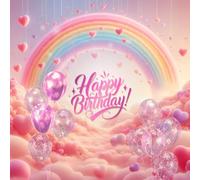 Birthday Guest Book Pink Balloons Pastel Sky Rainbow Bright Curves in the Sky 8.5X5 inches 100 Pages 1 Page for 3 Guests for Heartfelt Messages, Names and Comments