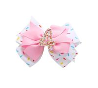 Birthday Hair Bow for Baby Girls 1 2 3 4 5 6 Years Sprinkle Decorations Confetti Ice Cream Party Pink Hair Accessories for Four 4th Birthday