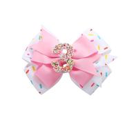 Birthday Hair Bow for Baby Girls 1 2 3 4 5 6 Years Sprinkle Decorations Confetti Ice Cream Party Pink Hair Accessories for 3rd Birthday
