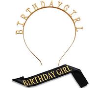 Birthday Headbands Birthday Girl Satin Sash and Tiara Happy Birthday Crown Party Favour Decorations for Girls Women (Gold)