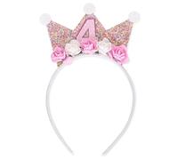 Birthday Headbands for Girls 2nd to 6th Birthday Crown Princess Tiara Flower Headbands for Birthday Girls (4th)
