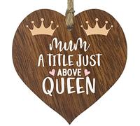 Birthday Heart Gifts from Daughter Son - Mum A Title Just Above Queen - Best Mum Gifts Presents for Mum, Mothers Day Hanging Wooden Heart Sign Plaque Gift - Dark Wood Hearts Sign