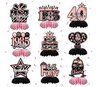 Birthday Honeycomb Centrepieces, 9Pcs Honeycomb Centerpieces Decorations, 40th Birthday Decorations Pink Gold for Men Women 1985 Elegant Party Table Toppers Supplies