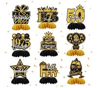 Birthday Honeycomb Centrepieces, 9Pcs Honeycomb Centerpieces Decorations, 50th Birthday Decorations Black Gold for Men Women 1975 Elegant Party Table Toppers Supplies
