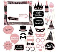 Birthday Inflatable Selfie Frame Photo Booth With 30Pcs Props - Black Rose Gold Blow Up Picture Frame Kit for Girls Women Her Party Decorations