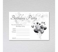 Birthday Invitations for Men - Black and Silver Grey Party Invites with Balloon Cluster Design/Male Birthday Party Invitation Cards with RSVP (Pack of 50 without Envelopes)