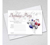 Birthday Invitations with Envelopes for Adults - Red, Blue and Silver Grey Party Invites with Balloon Cluster Design/Adult Birthday Party Invitation Cards with RSVP (Pack of 20 with Envelopes)