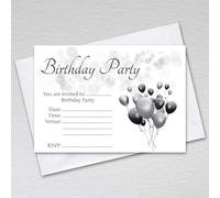 Birthday Invitations with Envelopes for Men - Black and Silver Grey Party Invites with Balloon Cluster Design/Male Birthday Party Invitation Cards with RSVP (Pack of 50 with Envelopes)