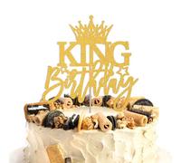Birthday King Cake Topper - Little Boys Adult Man Bday Decor, King Theme 1st 2nd 3rd 10th 13th 18th 21st 30th 40th 50th Birthday Cake Decorations Gold Glitter