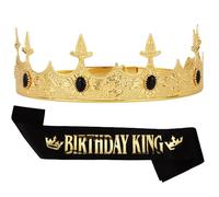 Noonhorse Birthday King Crown & Tiara Sash for Men Adjustable Half Circle with Diamond Birthday Party Decorations Accessories Set for Boy Prince Gold Black, 2 Pack