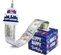 Birthday Money Box Cash Gift Pull,Money Gift Box, Cash Box,Surprise Money Gift Ideas for Adults Teens Kids,DWUENT Creative Pull-Out Cake Money Present with Number Stickers,Blue