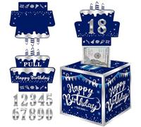 Birthday Money Box for Cash Gift, Surprise Money Roll Box Blue Silver | Birthday Surprise Cash Gift Box, Pull-out Card, 50 Cash Bags, Ideal Birthday Money Holder for Your Loved Ones