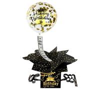 Birthday Money Box Money Balloon Surprise Box, Cash Pull Out Gift Box Money Wallet for Cash Gifts, Perfect Birthday Money Gift for Women Men All Ages Black and Gold