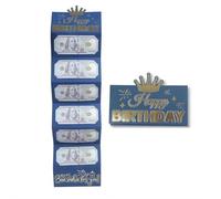 Birthday Money Envelope for Cash Gifts, Happy Birthday Card with 6 Pockets,Surprise Cash Envelope Gift Ideas, Coated Paper Black Gold Money Holder Gift Card for Men Women Girls Boys (Blue)