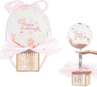 Birthday Money Gift Box for Cash Gifts with Pull-Out Card - 61Pcs Rose Gold Pull Money Gift Box with DIY Stickers for Any Age, Fun Surprise Cash Gift Box for Birthdays and Special Occasions