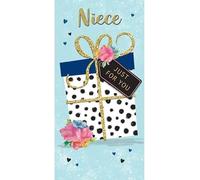 Birthday Money Wallet Card for Niece, Glitter Gift Design, Blue and Gold