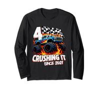 Birthday Monster Truck 4 Year Old Boys 4th Party Born 2021 Long Sleeve T-Shirt