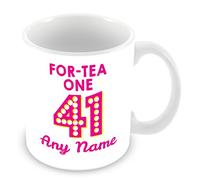 Birthday Mug (Age 41) with Name - Personalised Mug/Cup - Customised 41st Birthday Gift - Tea Design Add Name Pink