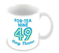 Birthday Mug (Age 49) with Name - Personalised Mug/Cup - Customised 49th Birthday Gift - Tea Design Add Name Blue