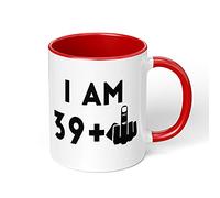 Birthday Mug Fun Colours Hilarious Age 16 18 21 30 40 50 60 Funny Gift Novelty I am 39 Plus Middle Finger Fill (Red Fill and Handle, 40th)