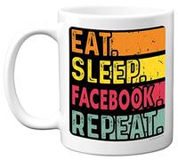 Birthday Mug Gifts for Men Women Him Her - Eat, Sleep, FB, Repeat - Funny Happy Birthday Present Gift for Social Media Meme Lovers, 11oz Ceramic Dishwasher Safe Premium Mugs